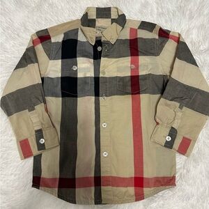 Burberry Beige and Black Plaid Button Down Shirt